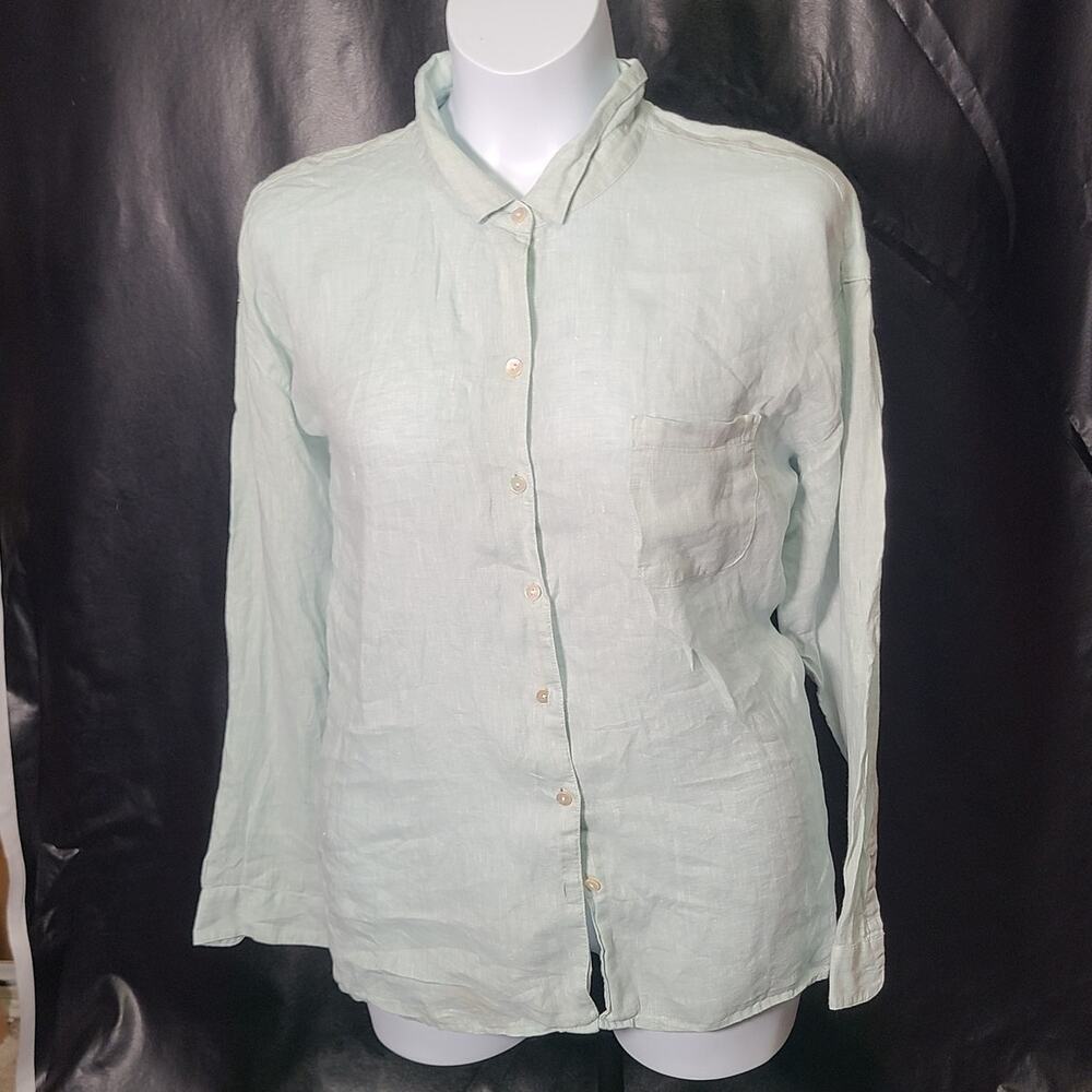J Jill Love Linen Pastel Mint Green Button-Down Long Sleeve Shirt Size XL